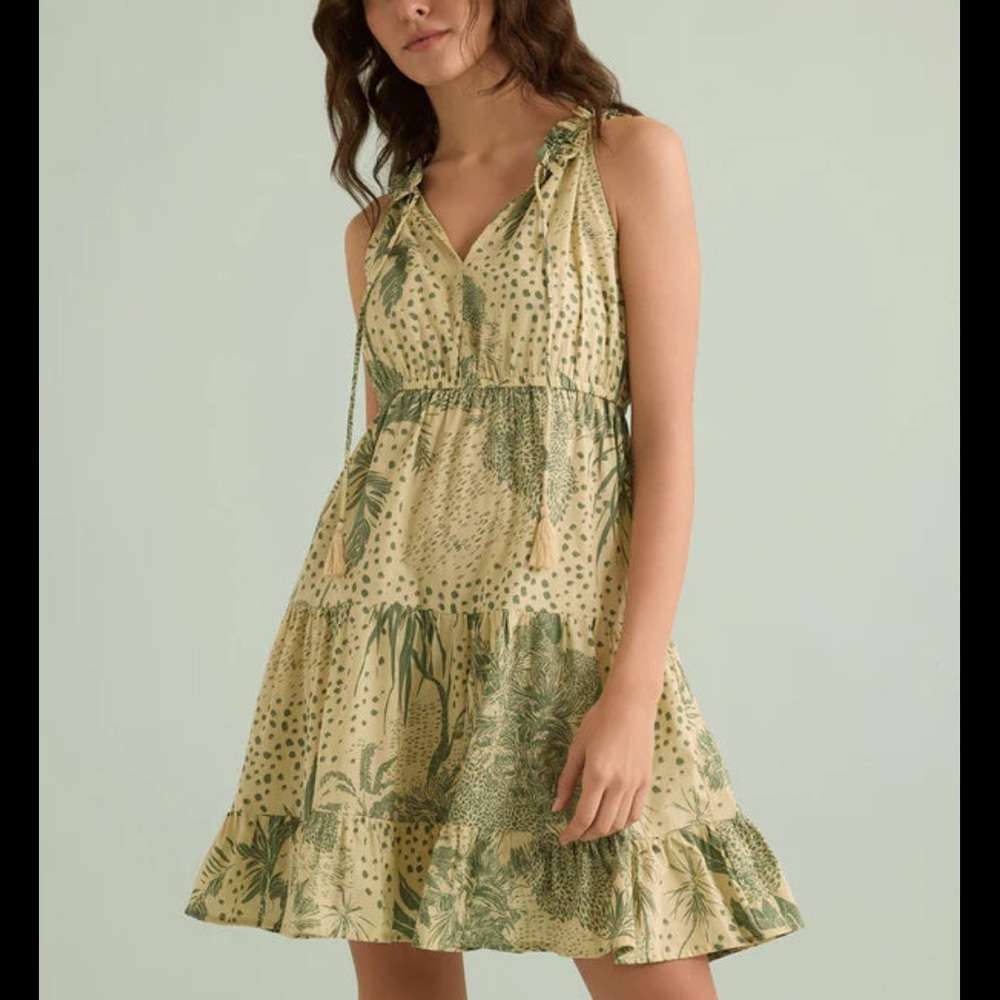 NWT Bohera Green Floral Print Fiona Sleeveless A-Line Cotton Dress